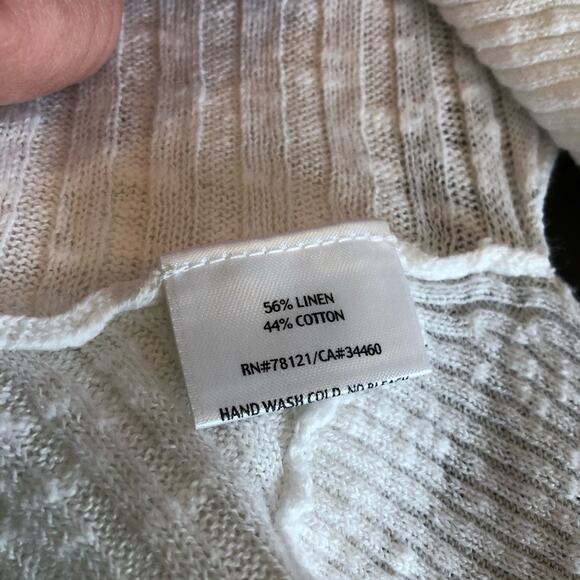 Eileen Fisher white ribbed linen blend knit open drape front cardigan size Large - Picture 8 of 16